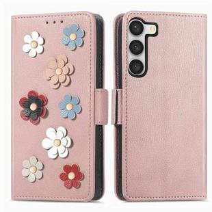 For Samsung Galaxy S23 Ultra 5G Stereoscopic Flowers Leather Phone Case(Rose Gold)