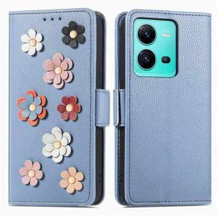For vivo V25 Stereoscopic Flowers Leather Phone Case(Blue)