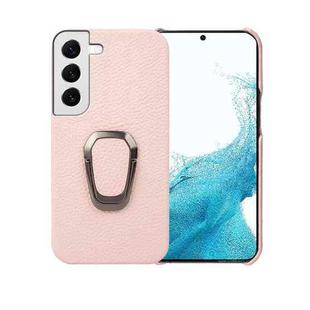 For Samsung Galaxy S22 5G Ring Holder Litchi Texture Genuine Leather Phone Case(Pink)