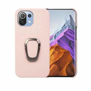 For Xiaomi Mi 11 Pro Ring Holder Litchi Texture Genuine Leather Phone Case(Pink)