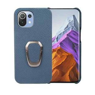 For Xiaomi Mi 11 Pro Ring Holder Litchi Texture Genuine Leather Phone Case(Blue)