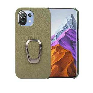 For Xiaomi Mi 11 Pro Ring Holder Litchi Texture Genuine Leather Phone Case(Green)