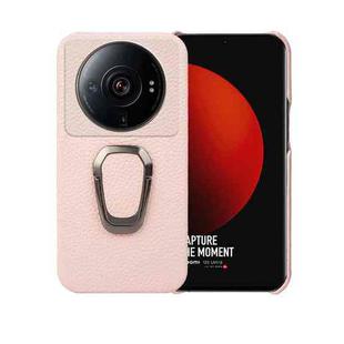 For Xiaomi 12 Ultra / 12S Ultra Ring Holder Litchi Texture Genuine Leather Phone Case(Pink)