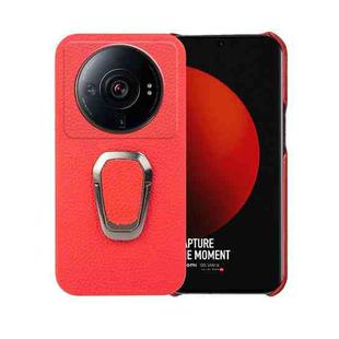 For Xiaomi 12 Ultra / 12S Ultra Ring Holder Litchi Texture Genuine Leather Phone Case(Red)