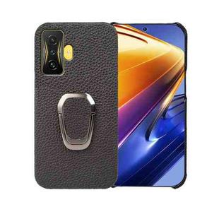 For Xiaomi Poco F4 GT Ring Holder Litchi Texture Genuine Leather Phone Case(Black)