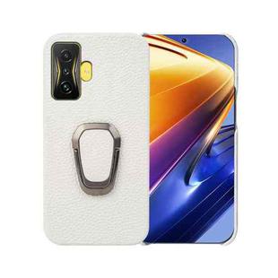 For Xiaomi Poco F4 GT Ring Holder Litchi Texture Genuine Leather Phone Case(White)
