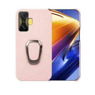 For Xiaomi Poco F4 GT Ring Holder Litchi Texture Genuine Leather Phone Case(Pink)