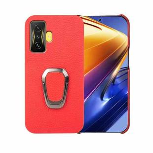 For Xiaomi Poco F4 GT Ring Holder Litchi Texture Genuine Leather Phone Case(Red)