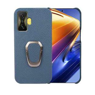 For Xiaomi Poco F4 GT Ring Holder Litchi Texture Genuine Leather Phone Case(Blue)
