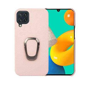 For Samsung Galaxy M32 Ring Holder Litchi Texture Genuine Leather Phone Case(Pink)