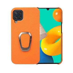 For Samsung Galaxy M32 Ring Holder Litchi Texture Genuine Leather Phone Case(Yellow)