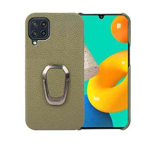 For Samsung Galaxy M32 Ring Holder Litchi Texture Genuine Leather Phone Case(Green)
