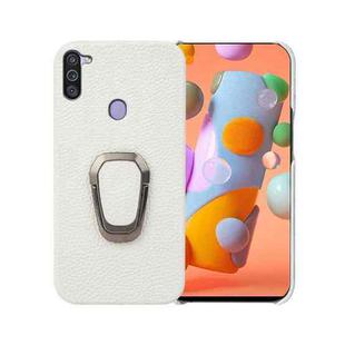 For Samsung Galaxy A11 US Version Ring Holder Litchi Texture Genuine Leather Phone Case(White)