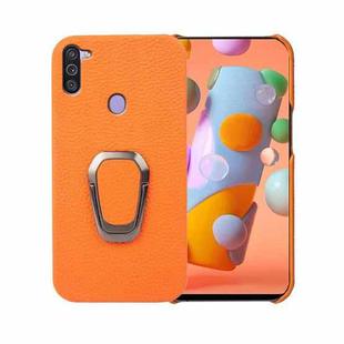 For Samsung Galaxy A11 US Version Ring Holder Litchi Texture Genuine Leather Phone Case(Yellow)