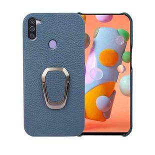 For Samsung Galaxy A11 US Version Ring Holder Litchi Texture Genuine Leather Phone Case(Blue)
