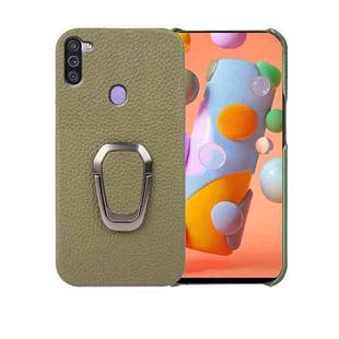 For Samsung Galaxy A11 US Version Ring Holder Litchi Texture Genuine Leather Phone Case(Green)