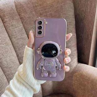 For Samsung Galaxy S22 5G Plating Astronaut Holder Phone Case(Purple)
