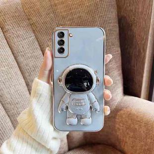For Samsung Galaxy S21 Ultra 5G Plating Astronaut Holder Phone Case(Blue)