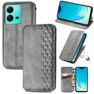 For vivo V25 Cubic Grid Pressed Magnetic Leather Phone Case(Gray)