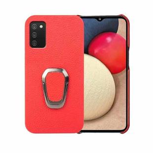 For Samsung Galaxy A02s US Version Ring Holder Litchi Texture Genuine Leather Phone Case(Red)