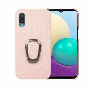 For Samsung Galaxy A02 / M02 Ring Holder Litchi Texture Genuine Leather Phone Case(Pink)