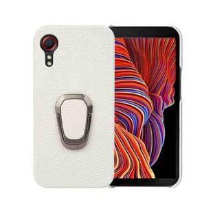 For Samsung Galaxy Xcover 5 / Xcover 5s Ring Holder Litchi Texture Genuine Leather Phone Case(White)