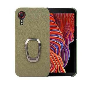 For Samsung Galaxy Xcover 5 / Xcover 5s Ring Holder Litchi Texture Genuine Leather Phone Case(Green)
