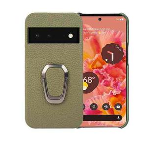 For Google Pixel 6 Ring Holder Litchi Texture Genuine Leather Phone Case(Green)