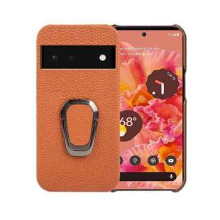 For Google Pixel 6 Ring Holder Litchi Texture Genuine Leather Phone Case(Brown)