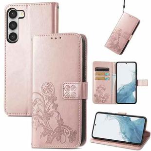 For Samsung Galaxy S23 5G Four-leaf Clasp Embossed Buckle Leather Phone Case(Rose Gold)