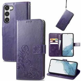 For Samsung Galaxy S23 5G Four-leaf Clasp Embossed Buckle Leather Phone Case(Purple)