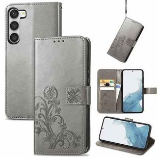 For Samsung Galaxy S23 5G Four-leaf Clasp Embossed Buckle Leather Phone Case(Gray)