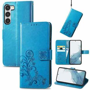 For Samsung Galaxy S23 5G Four-leaf Clasp Embossed Buckle Leather Phone Case(Blue)