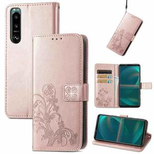 For Sony Xperia 5 IV Four-leaf Clasp Embossed Buckle Leather Phone Case(Rose Gold)