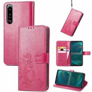 For Sony Xperia 5 IV Four-leaf Clasp Embossed Buckle Leather Phone Case(Rose)