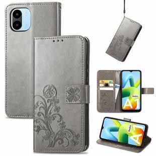 For Xiaomi Redmi A1 Four-leaf Clasp Embossed Buckle Leather Phone Case(Gray)