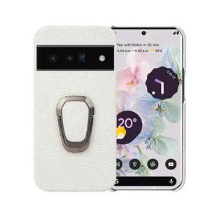For Google Pixel 6 Pro Ring Holder Litchi Texture Genuine Leather Phone Case(White)