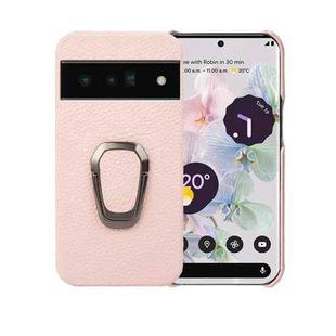For Google Pixel 6 Pro Ring Holder Litchi Texture Genuine Leather Phone Case(Pink)