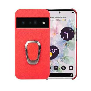 For Google Pixel 6 Pro Ring Holder Litchi Texture Genuine Leather Phone Case(Red)