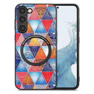 For Samsung Galaxy S23 5G Colored Drawing Leather Back Cover Magsafe Phone Case(Rhombus Mandala)