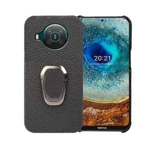 For Nokia X10 Ring Holder Litchi Texture Genuine Leather Phone Case(Black)