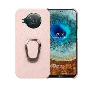 For Nokia X10 Ring Holder Litchi Texture Genuine Leather Phone Case(Pink)