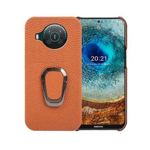For Nokia X10 Ring Holder Litchi Texture Genuine Leather Phone Case(Brown)