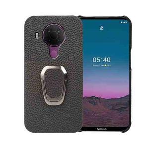 For Nokia 5.4 Ring Holder Litchi Texture Genuine Leather Phone Case(Black)