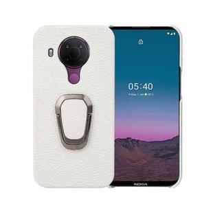 For Nokia 5.4 Ring Holder Litchi Texture Genuine Leather Phone Case(White)
