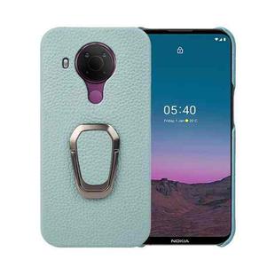 For Nokia 5.4 Ring Holder Litchi Texture Genuine Leather Phone Case(Cyan)
