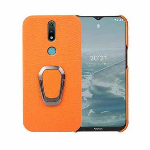 For Nokia 2.4 Ring Holder Litchi Texture Genuine Leather Phone Case(Yellow)