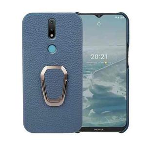 For Nokia 2.4 Ring Holder Litchi Texture Genuine Leather Phone Case(Blue)