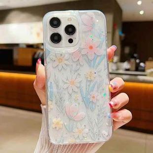 For iPhone 15 Pro Fresh Small Floral Phone Case  Drop Glue Protective Cover(D03 Floral Pink)