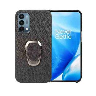 For OnePlus Nord N200 5G Ring Holder Litchi Texture Genuine Leather Phone Case(Black)